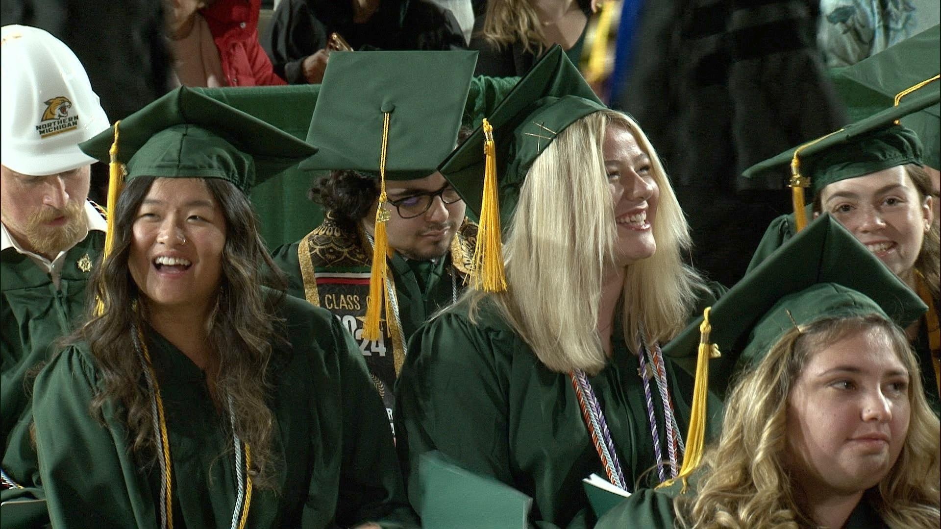 Over 500 graduates walk during Northern Michigan University’s midyear graduation ceremony.