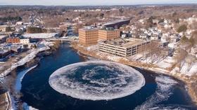 Video thumbnail: Maine Public News Presumpscot River Rotating Ice Disk in Westbrook