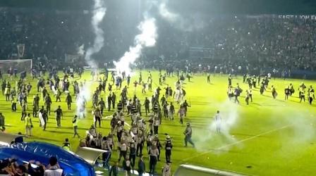 Video thumbnail: PBS NewsHour News Wrap: Soccer match in Indonesia ends in tragedy