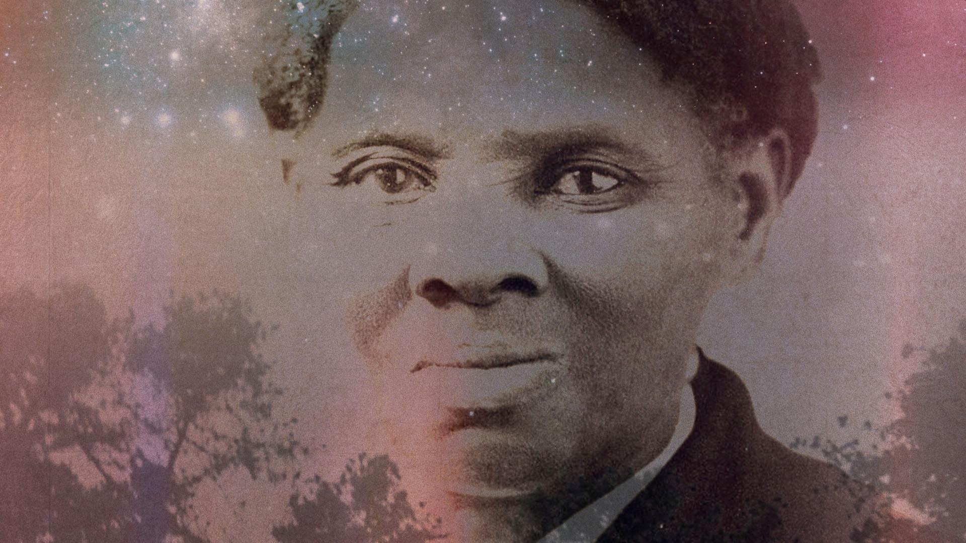 Harriet Tubman: Visions of Freedom key art showing Harriet Tubman's face with a stylized background
