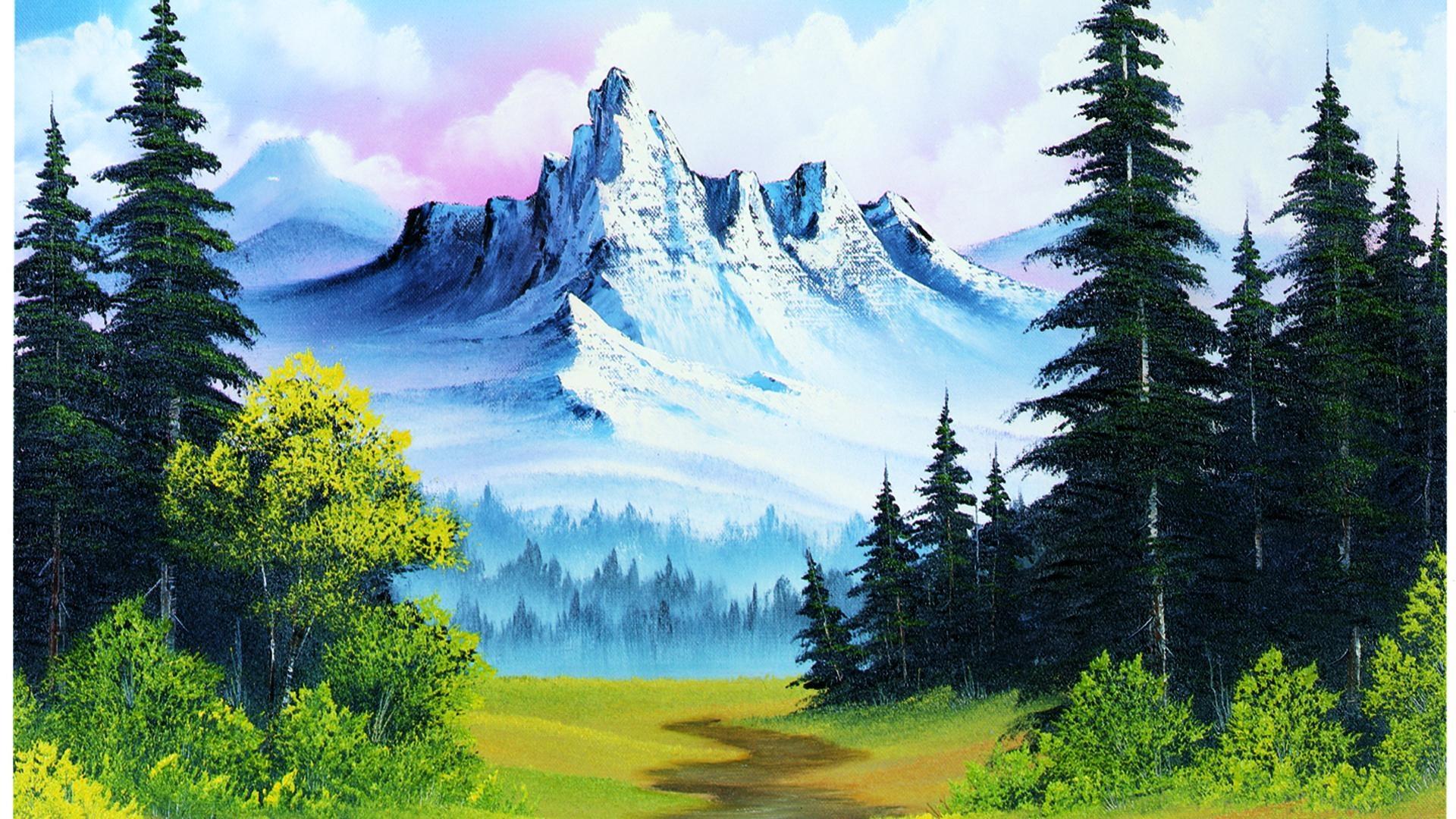 bob ross meadow painting