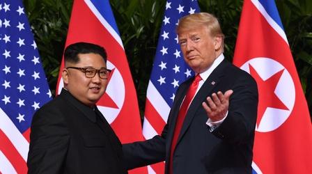 Video thumbnail: PBS NewsHour Trump and Kim begin historic summit with cordial greeting