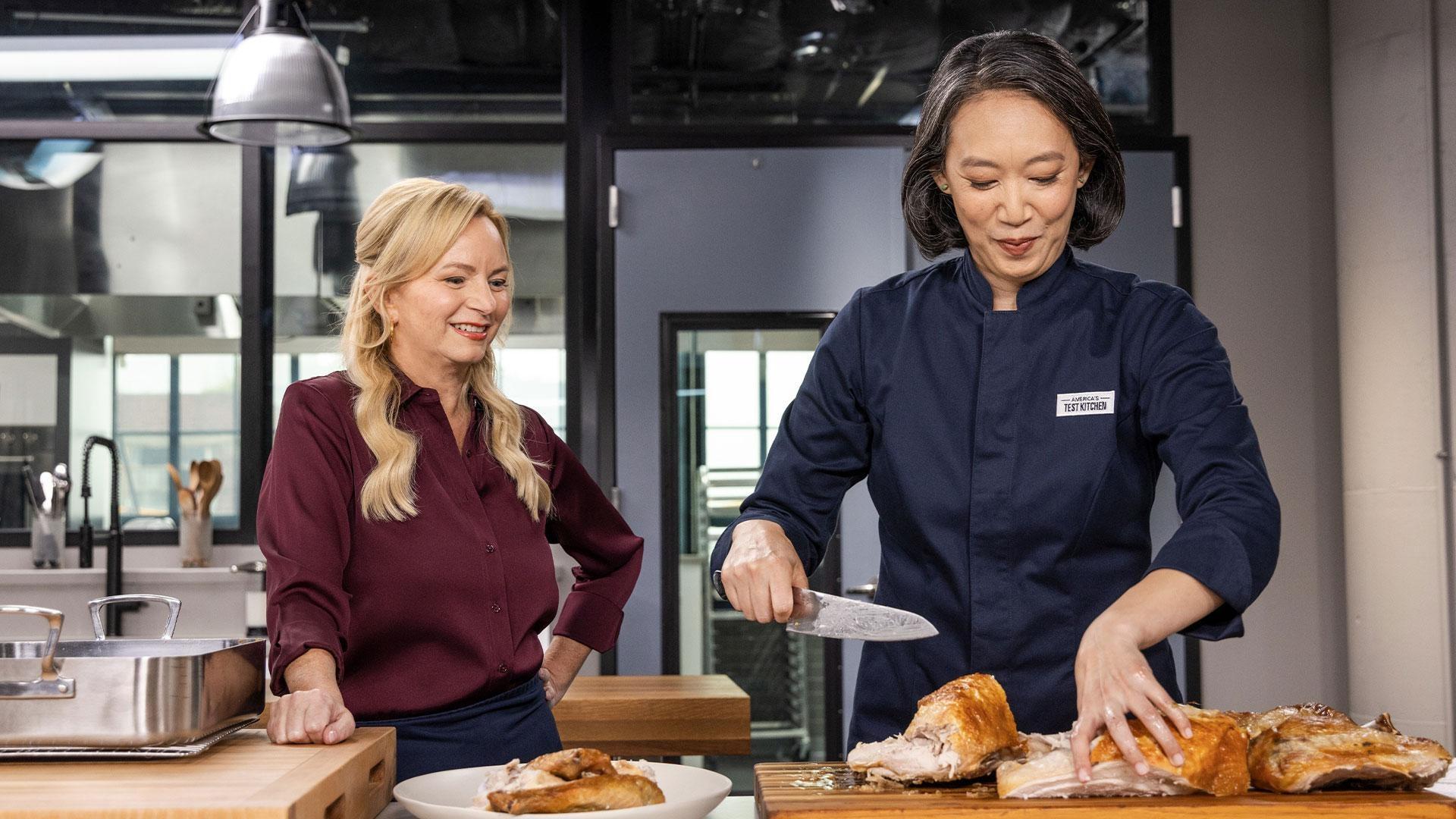 Stuffed Spatchcock Turkey, Shaved Celery Salad; the best slicing knives