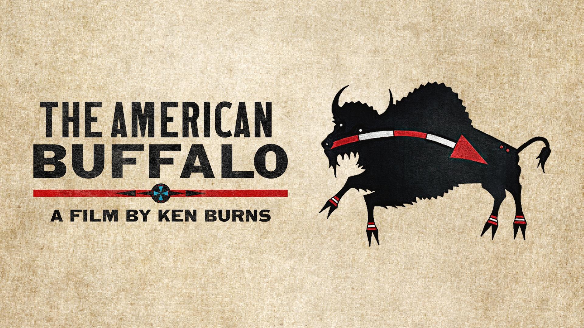 The American Buffalo A Film by Ken Burns - Buffalo art in black, white and red with arrow
