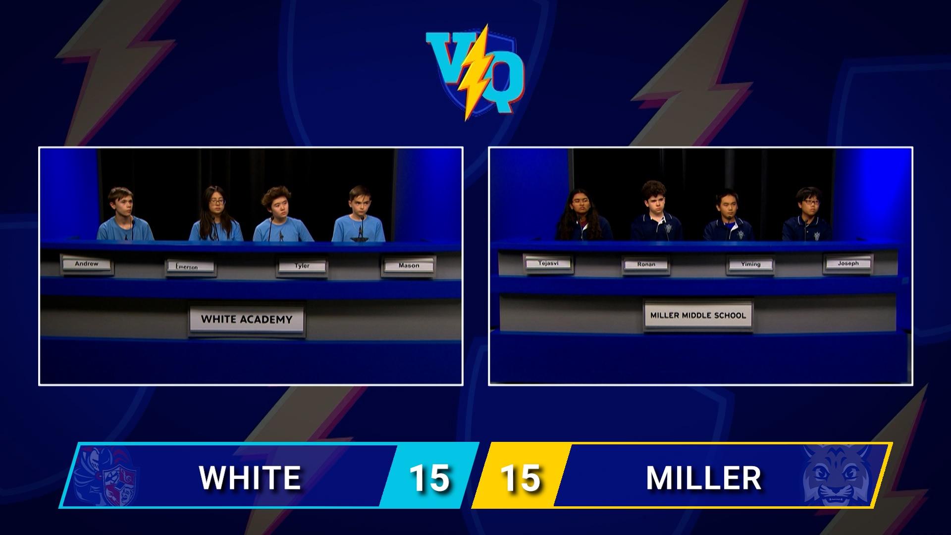 Junior Varsity Quiz continues its season with White Academy and Miller Middle School.