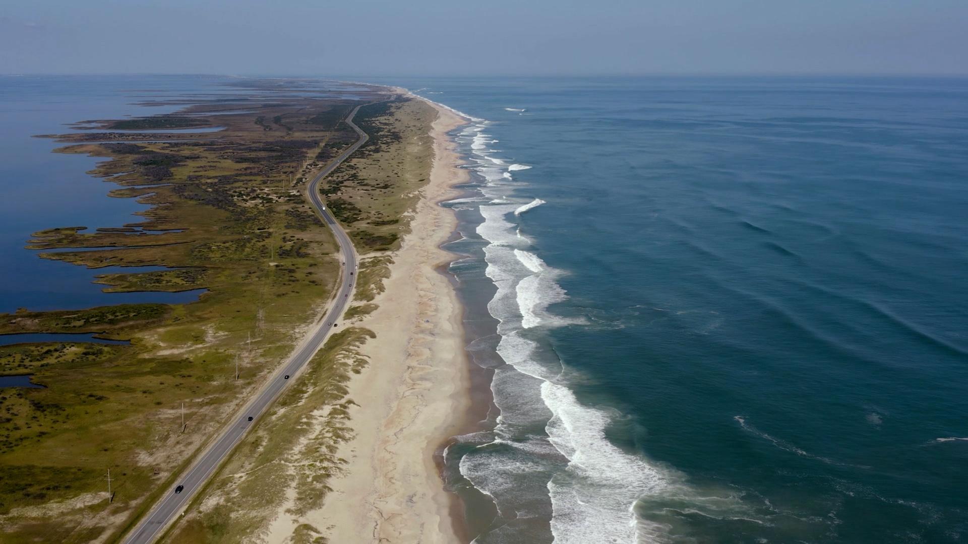 An aerial image of the NC coast.