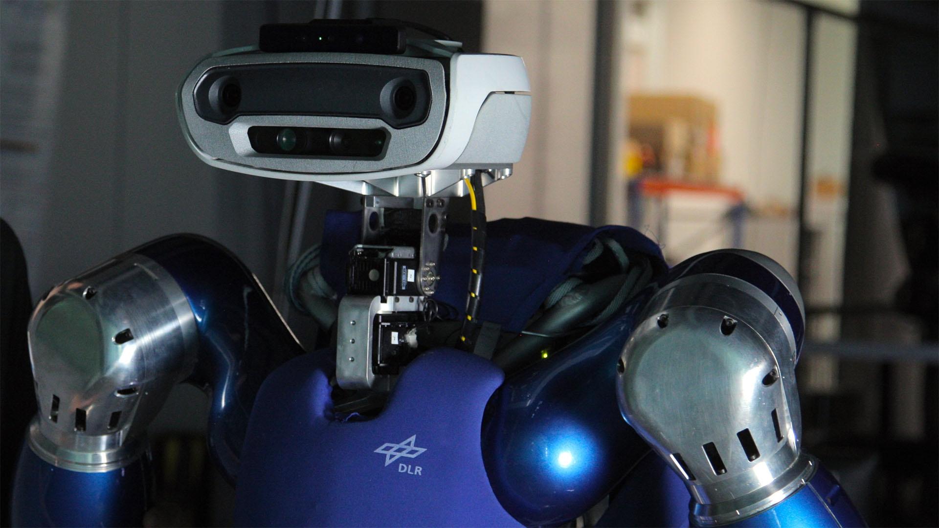 Humanoid autonomous smart Robot dances above martian sea after a