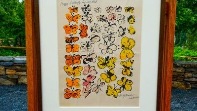 Appraisal: 1955 Andy Warhol-inscribed Happy Butterfly Day