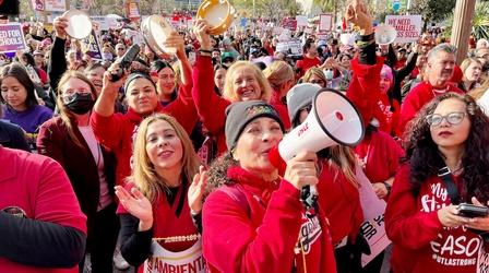Video thumbnail: PBS NewsHour LA schools workers strike for better wages and conditions