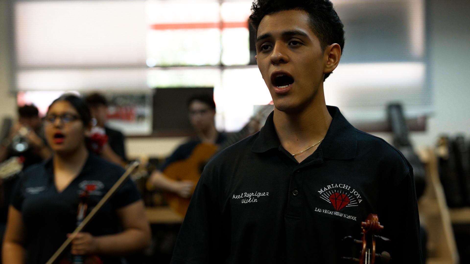 Mariachi Joya prepares a halftime show at Allegiant Stadium