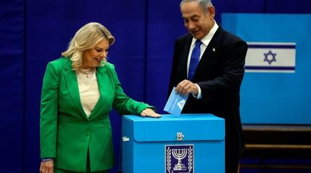 Video thumbnail: PBS NewsHour News Wrap: Exit polls show Netanyahu may return to power
