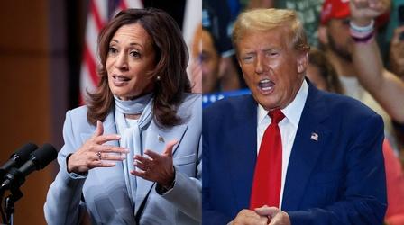 Video thumbnail: PBS News Hour Harris campaigns with Oprah, Trump focuses on immigration