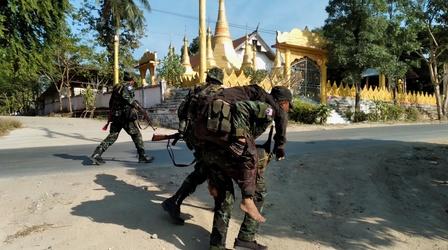 Video thumbnail: PBS NewsHour Myanmar military in faces 'unprecedented' opposition to coup