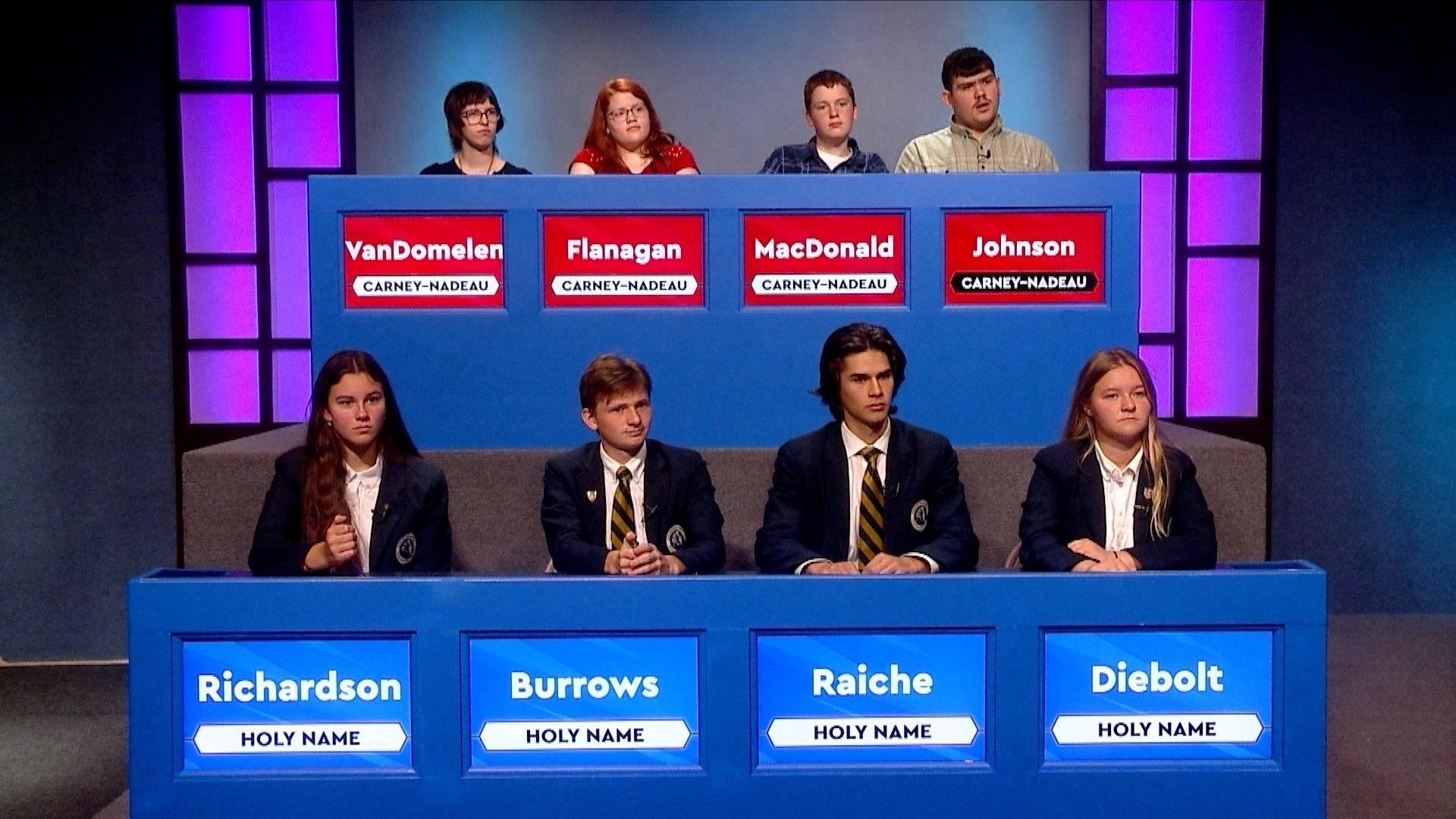 Carney-Nadeau meets Holy Name in this preliminary round of WNMU-TV's quiz tournament.