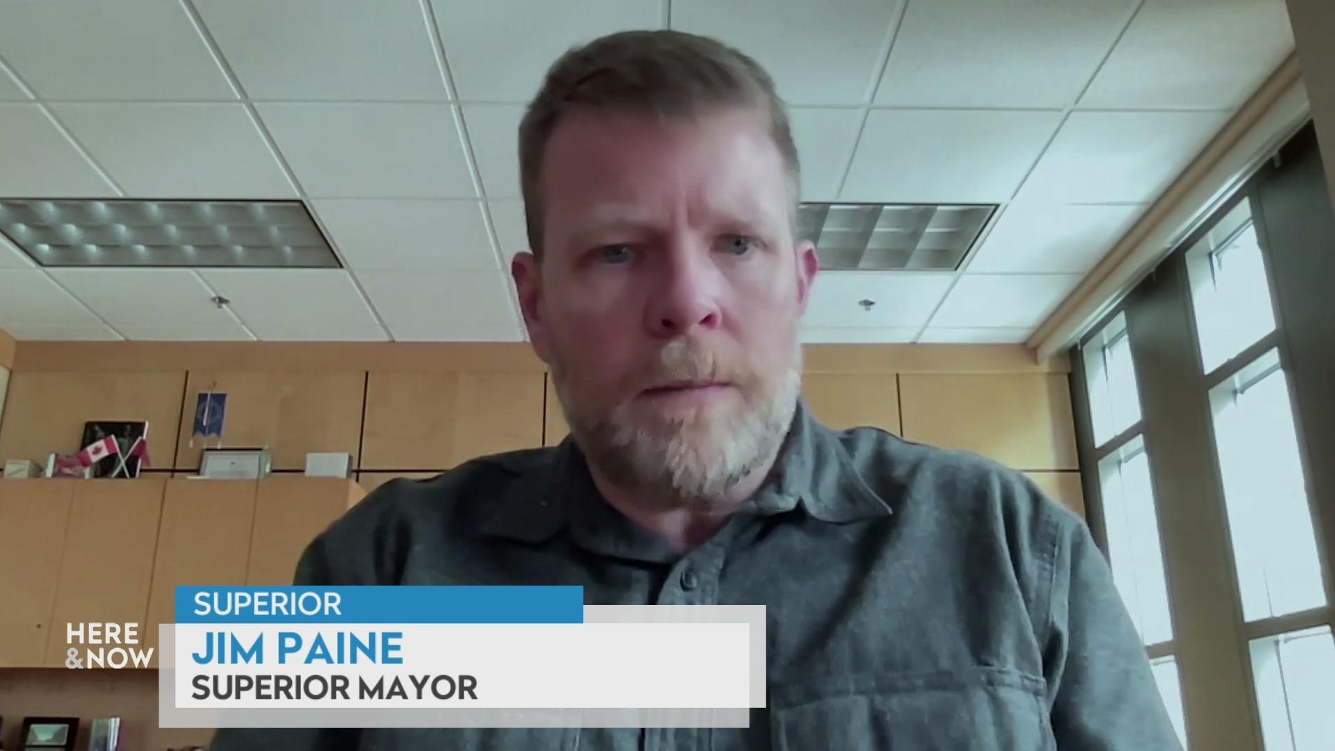 Mayor Jim Paine on bunds for the Blatnik Bridge in Superior