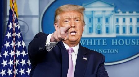 Video thumbnail: PBS NewsHour How Trump reacted to selection of Harris as Biden's VP