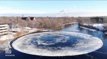 Video thumbnail: PBS NewsHour Giant ice disk forms in Maine river, enthralling residents