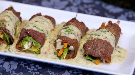 Video thumbnail: Un-Wine'd Beef Roulade with Vegetables and Cream Sauce