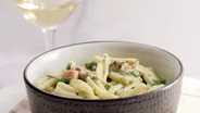 Ham and Pea Pasta with Creamy Garlic Sauce