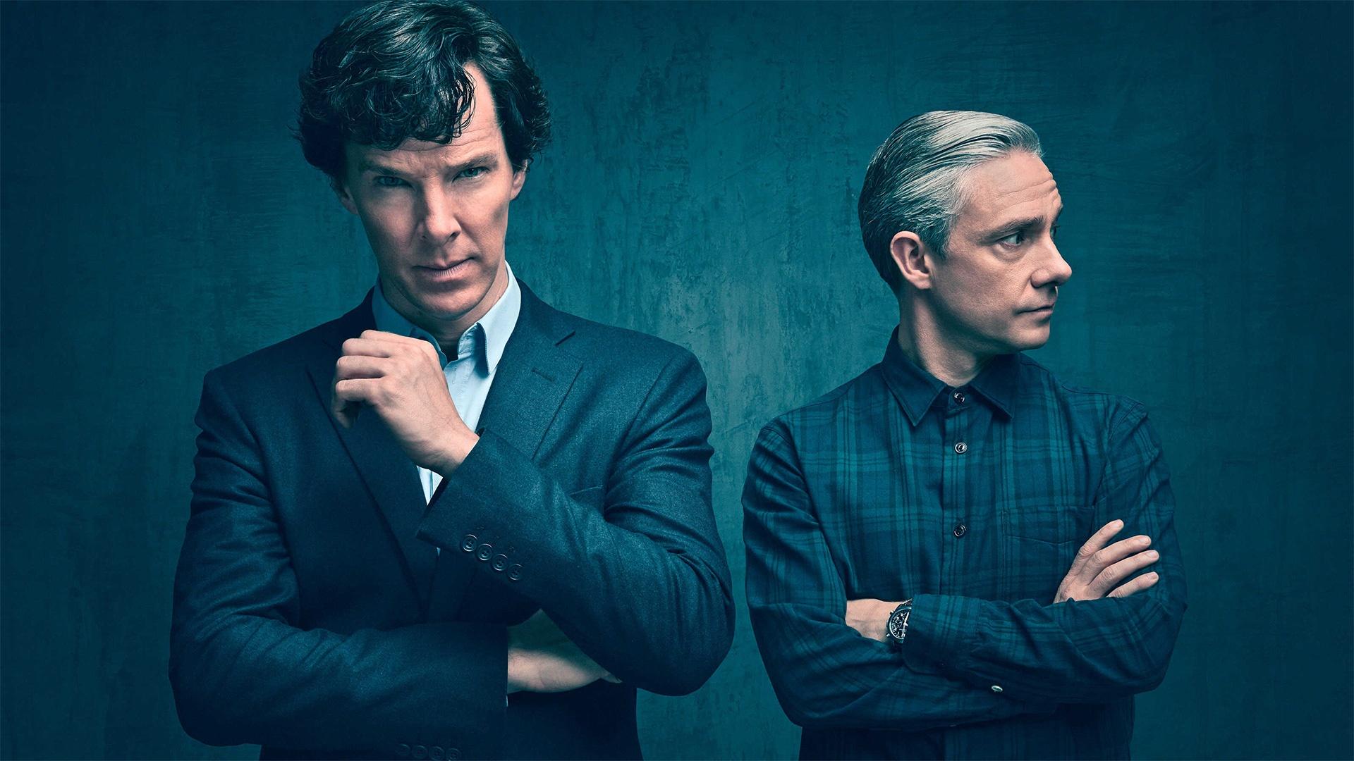 Benedict Cumberbatch as Sherlock Holmes and Martin Freeman as John H. Watson in Sherlock.