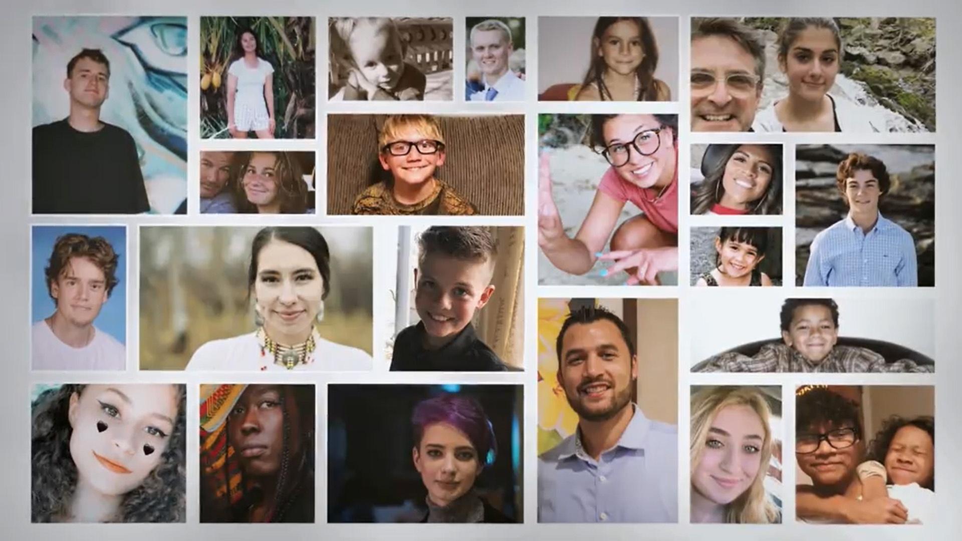Image mosaic of many people featured in the film Facing Suicide