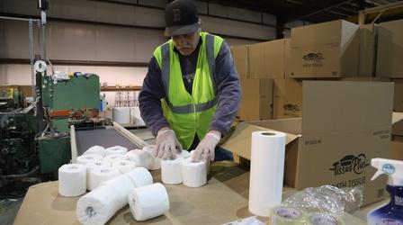 Video thumbnail: Maine Public News Maine Factory Cranks Out Rolls of Tissue Paper