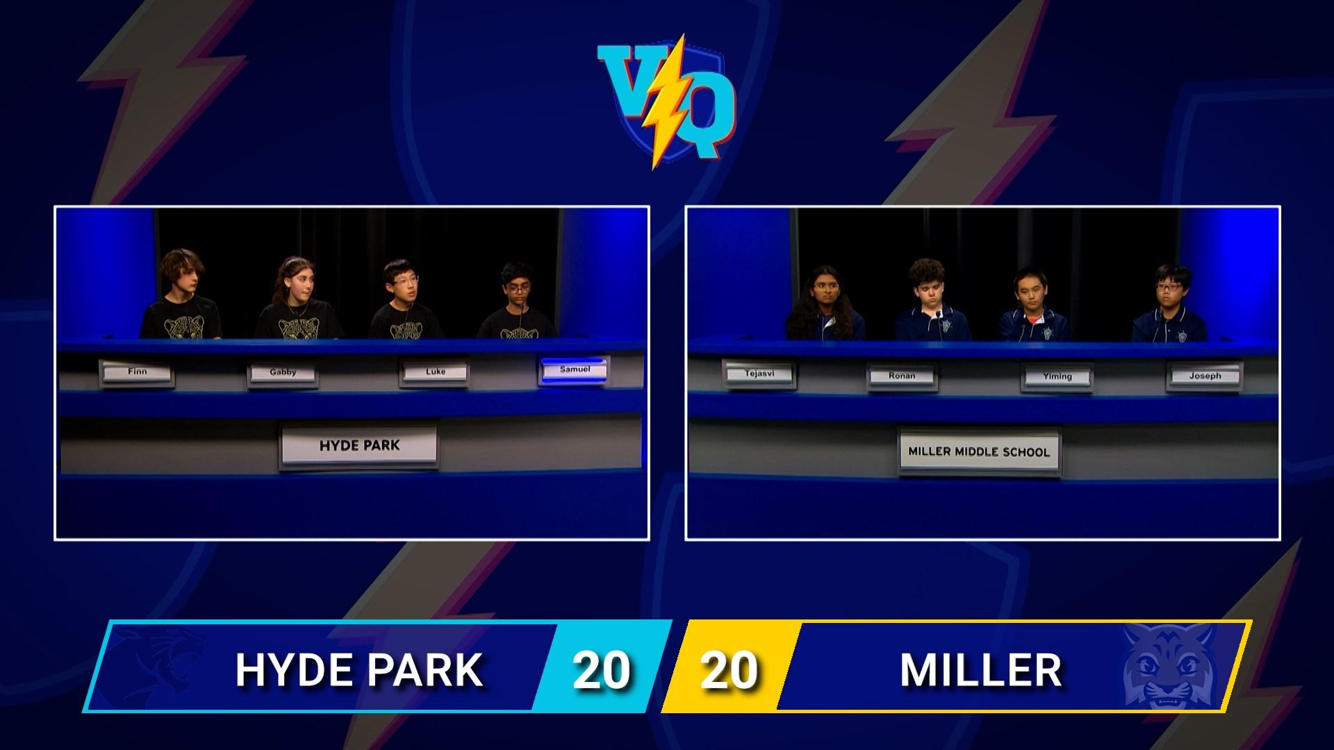Junior Varsity Quiz continues with Miller Middle School taking on Hyde Park Middle School.