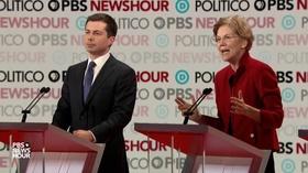 Video thumbnail: PBS NewsHour Warren, Buttigieg debate wealth in politics