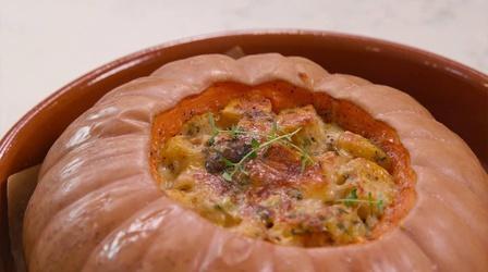 Video thumbnail: The Key Ingredient Whole Roasted Pumpkin with Bread Pudding | Kitchen Recipe