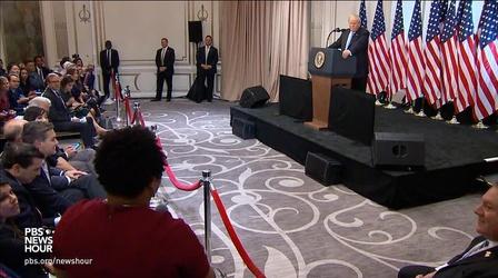 Video thumbnail: PBS NewsHour Trump says leaders at UN laughed with him, not at him