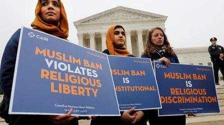 Video thumbnail: PBS NewsHour Supreme Court probes Trump’s travel ban motivation