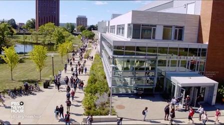 Video thumbnail: PBS NewsHour College towns weigh benefits of students' return, virus risk