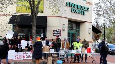 Workers stage one-day strike at many Starbucks stores