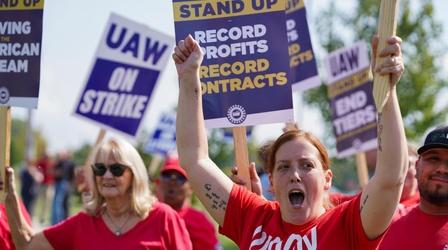 Video thumbnail: PBS NewsHour Auto workers expand strike nationwide