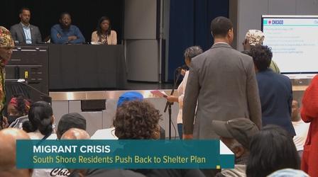 Video thumbnail: Chicago Tonight: Latino Voices South Shore Residents Push Back on Migrant Plan
