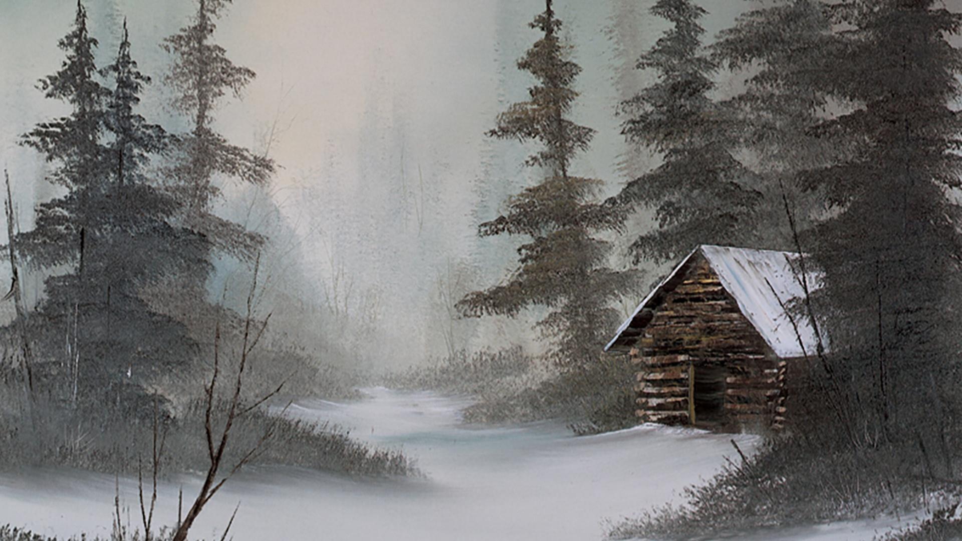 bob ross rustic winter woods