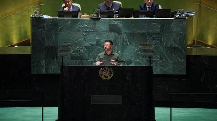 Video thumbnail: PBS NewsHour Zelenskyy addresses UN in push to expand support for Ukraine