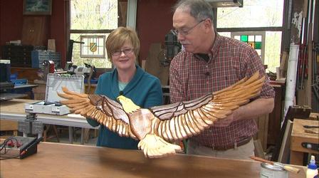 Video thumbnail: American Woodshop Intarsia Flying Eagle Scrollsaw Folk Art with Scorched Wood