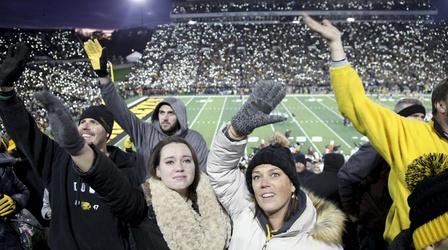 Video thumbnail: PBS NewsHour Football fans bring joy to children at a nearby hospital