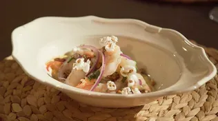 Shrimp Tiradito with Cancha - Michy's Munchies 
