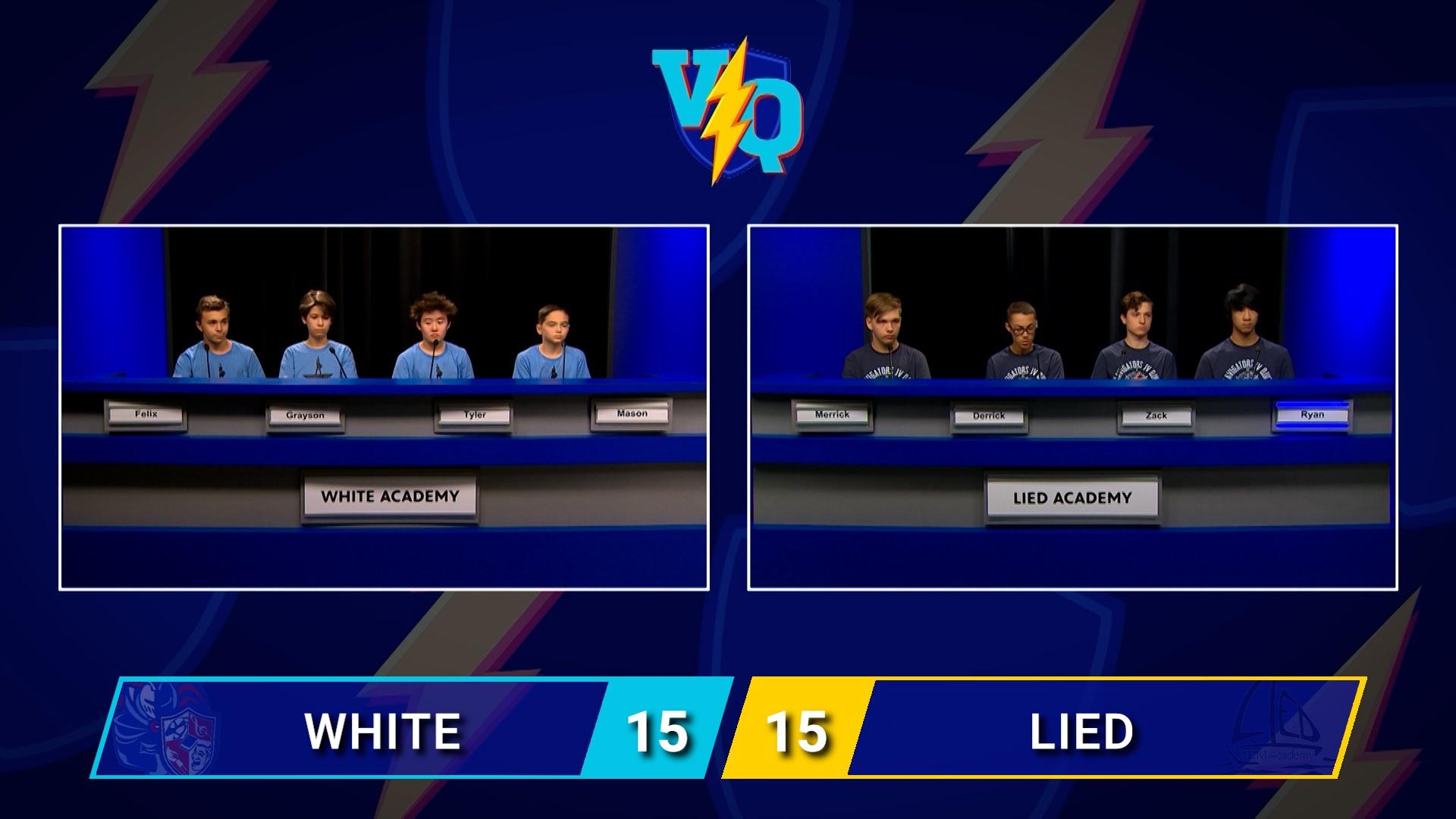 Junior Varsity Quiz continues with White Academy taking on Lied Academy.