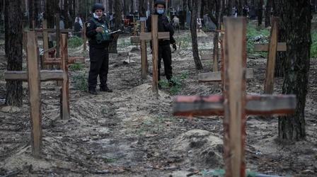 Video thumbnail: PBS NewsHour Ukraine examines bodies recovered from mass graves