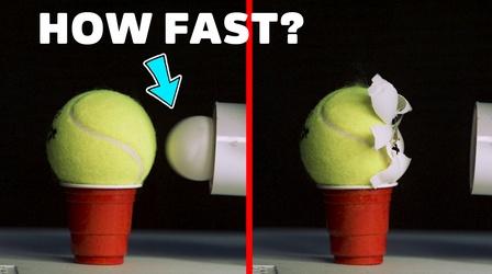Video thumbnail: Physics Girl Ballistic Ping Pong Ball vs. Tennis Ball at 450km/h!
