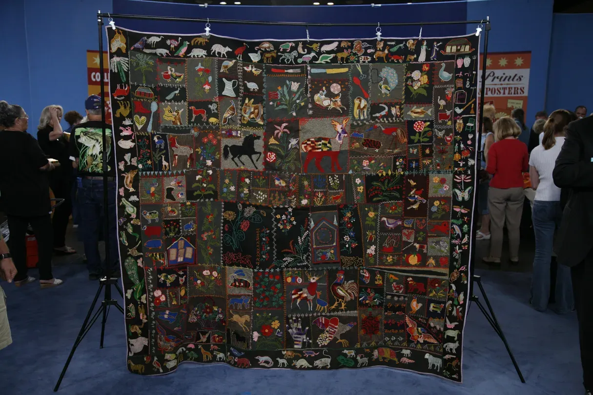 Appraisal: Embroidered Wool Animal Crazy Quilt, ca. 1900