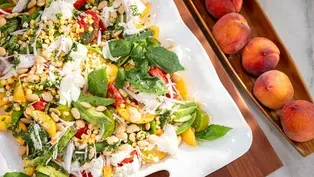 Fresh Peach and Summer Vegetable Salad with Basil-Lemonade Dressing | Kitchen Recipe