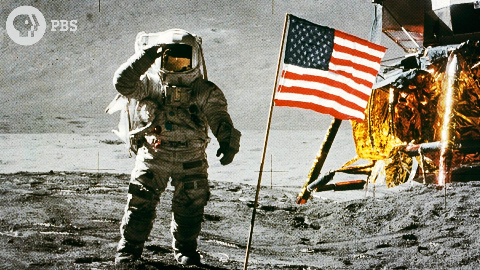 astronaut on moon by the american flag