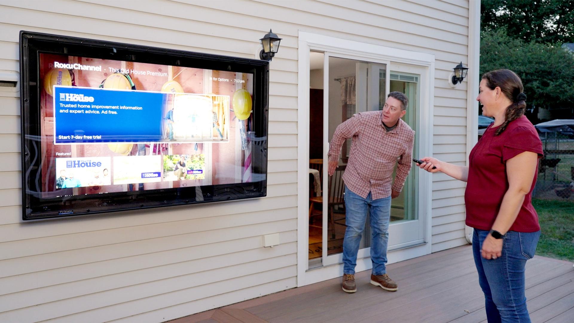 Installing an outdoor TV enclosure; preparing for a renovation; granite slab fire pit.