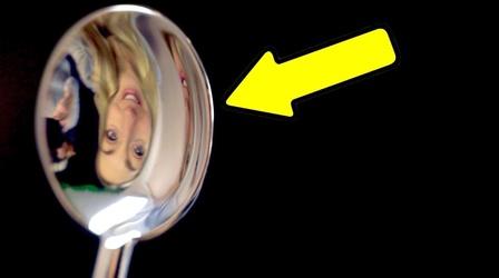 Video thumbnail: Physics Girl What Happens to Your Reflection if You Bend a Spoon Inward?