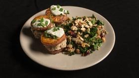 Video thumbnail: Fit to Eat Turkey Sliders on Sweet Potatoes with a Moroccan Salad