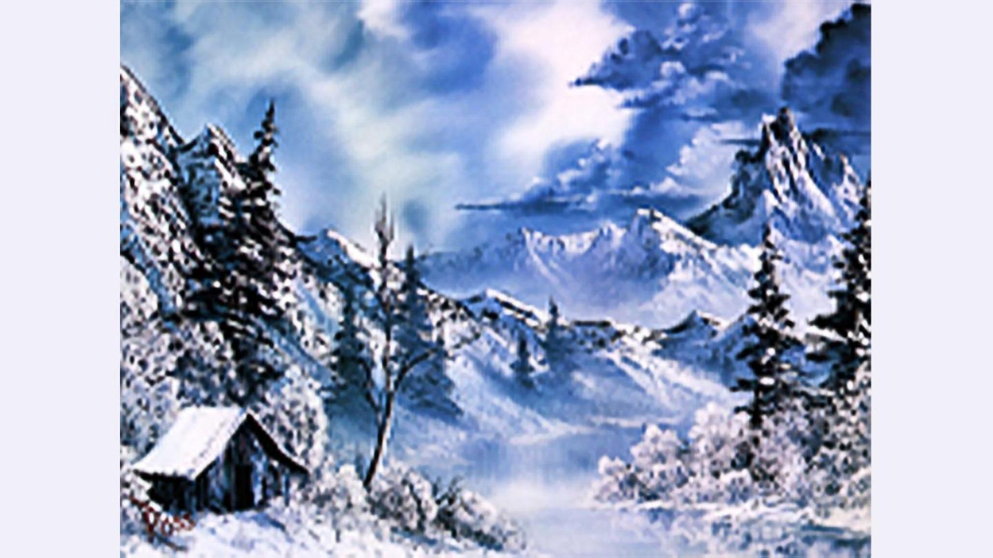Bob Ross Shades of Grey winter mountain landscape from The Joy of Painting